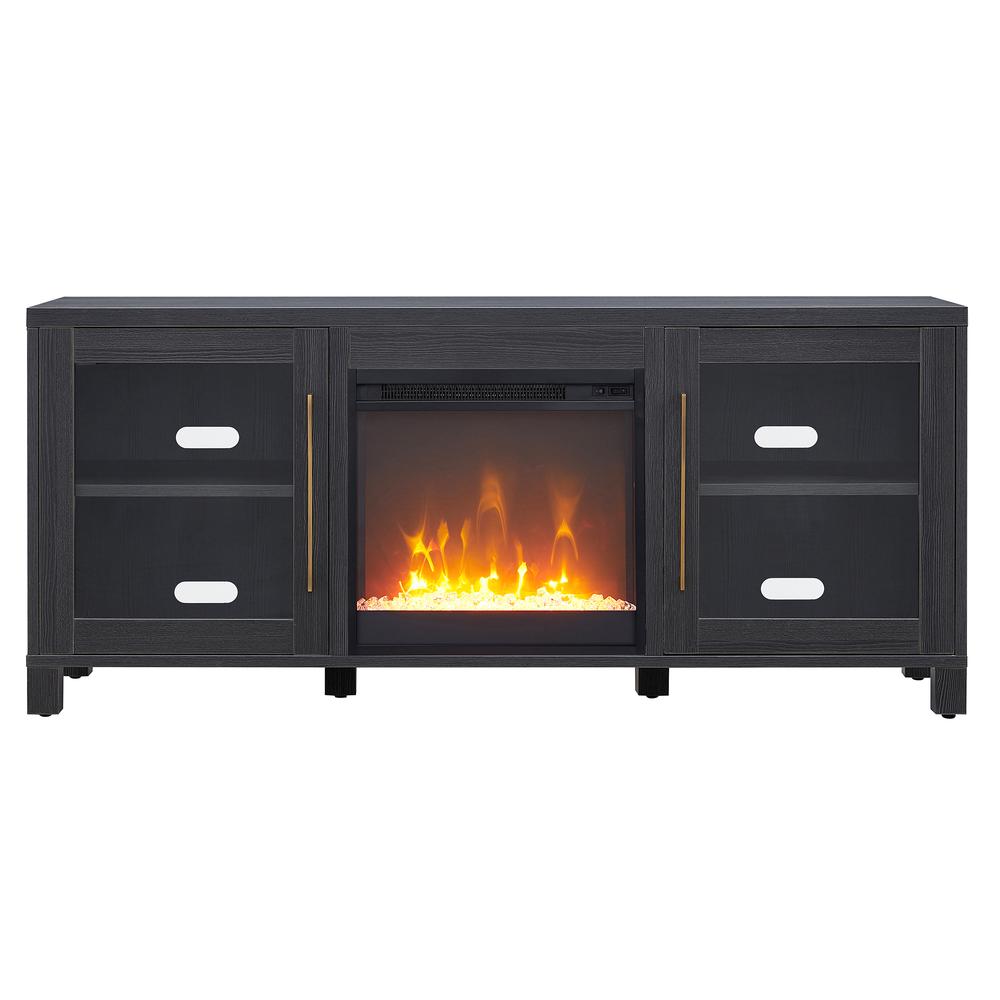 Quincy Rectangular TV Stand with Crystal Fireplace for TV's up to 65" in Charcoal Gray. Picture 3