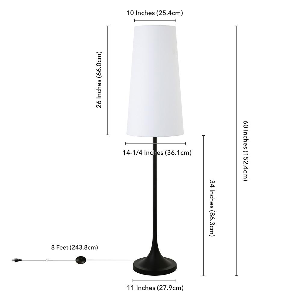 Yana 60" Tall Floor Lamp with Fabric Shade in Blackened Bronze/White. Picture 6