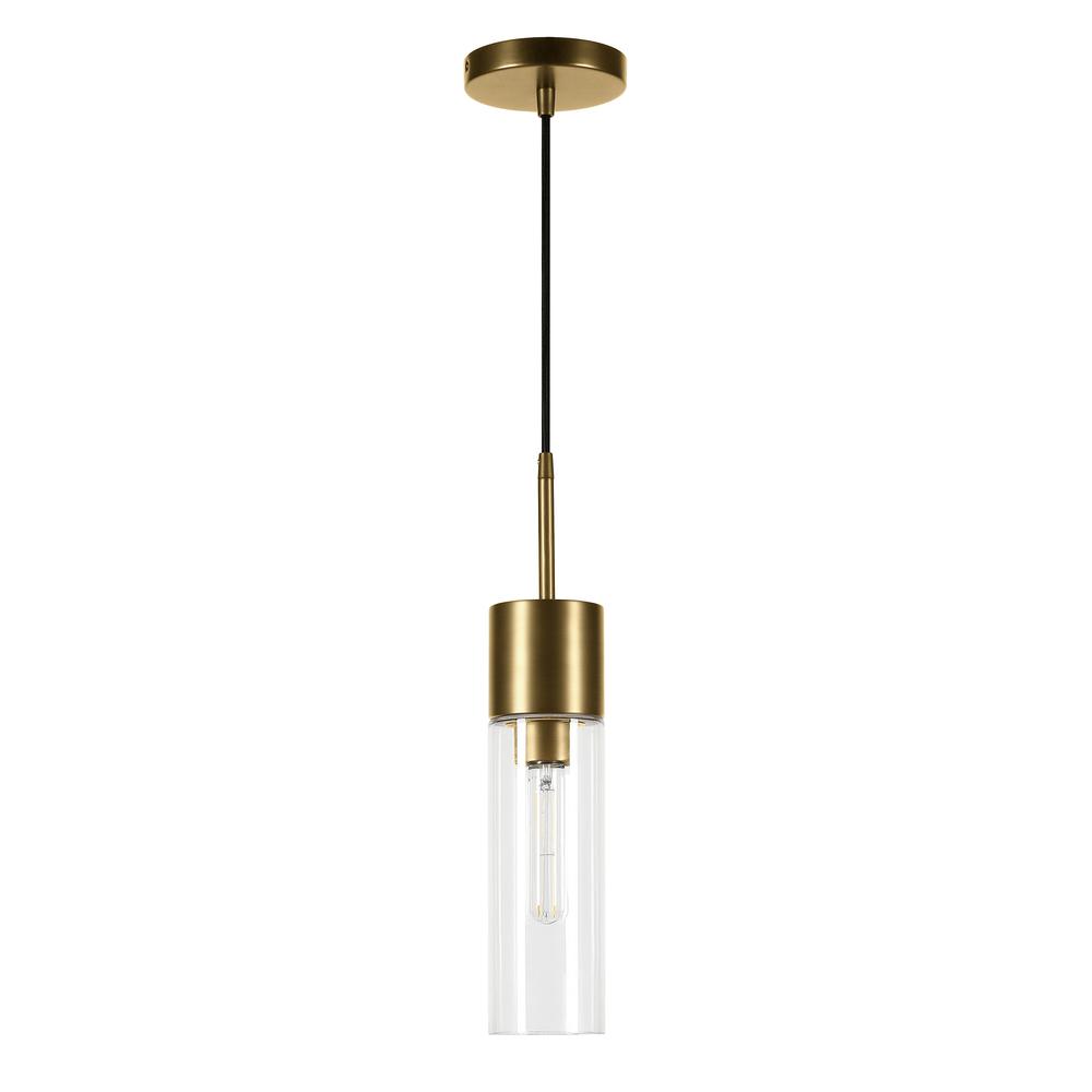Lance 3.5" Wide Pendant with Glass Shade in Brass/Clear. Picture 1