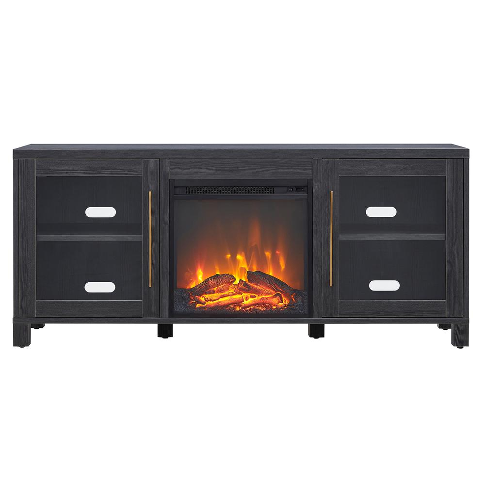 Quincy Rectangular TV Stand with Log Fireplace for TV's up to 65" in Charcoal Gray. Picture 3