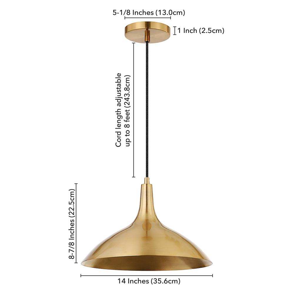 Barton 14" Wide Pendant with Metal Shade in Brass/Brass. Picture 5
