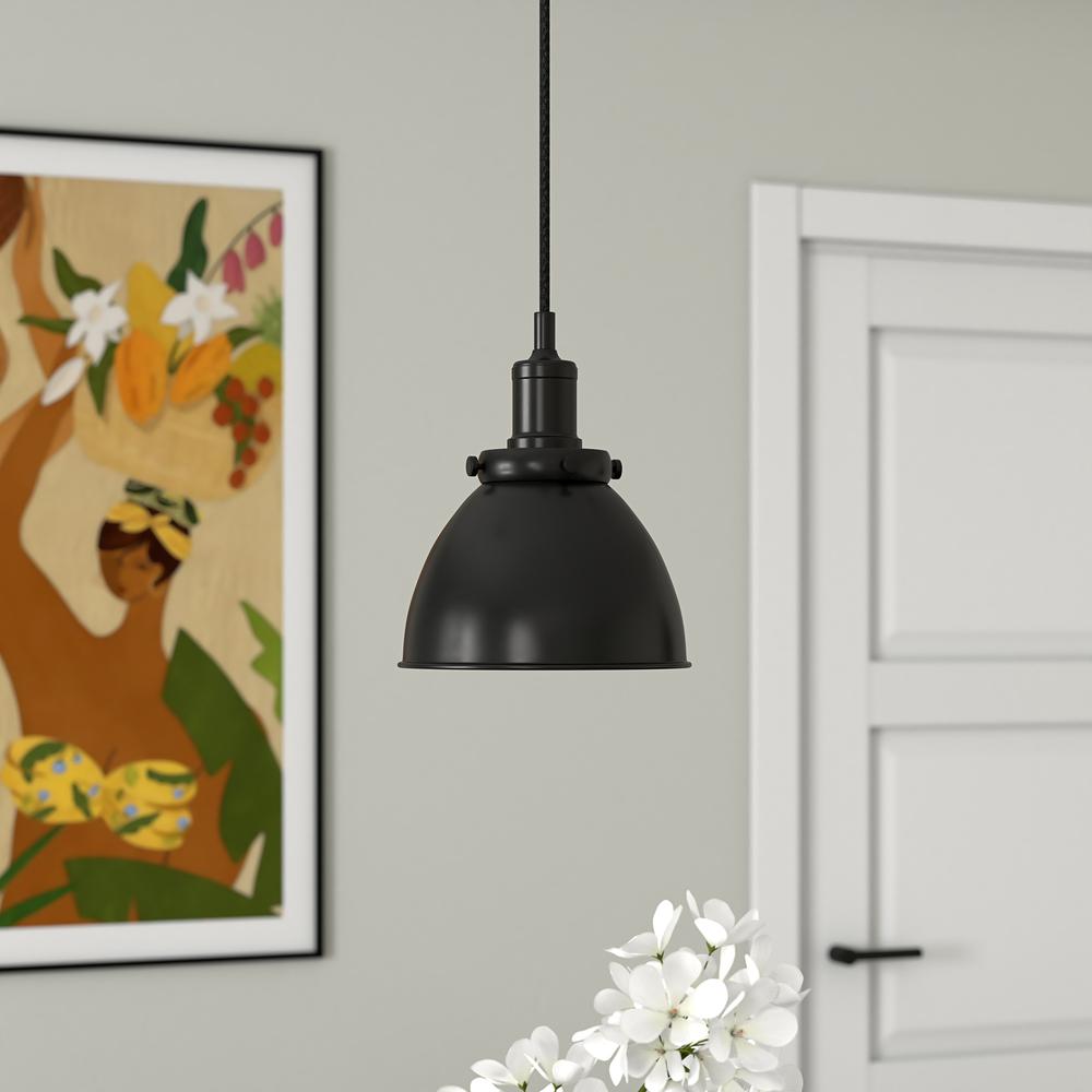 Madison 8" Wide Pendant with Metal Shade in Blackened Bronze/Blackened Bronze. Picture 2
