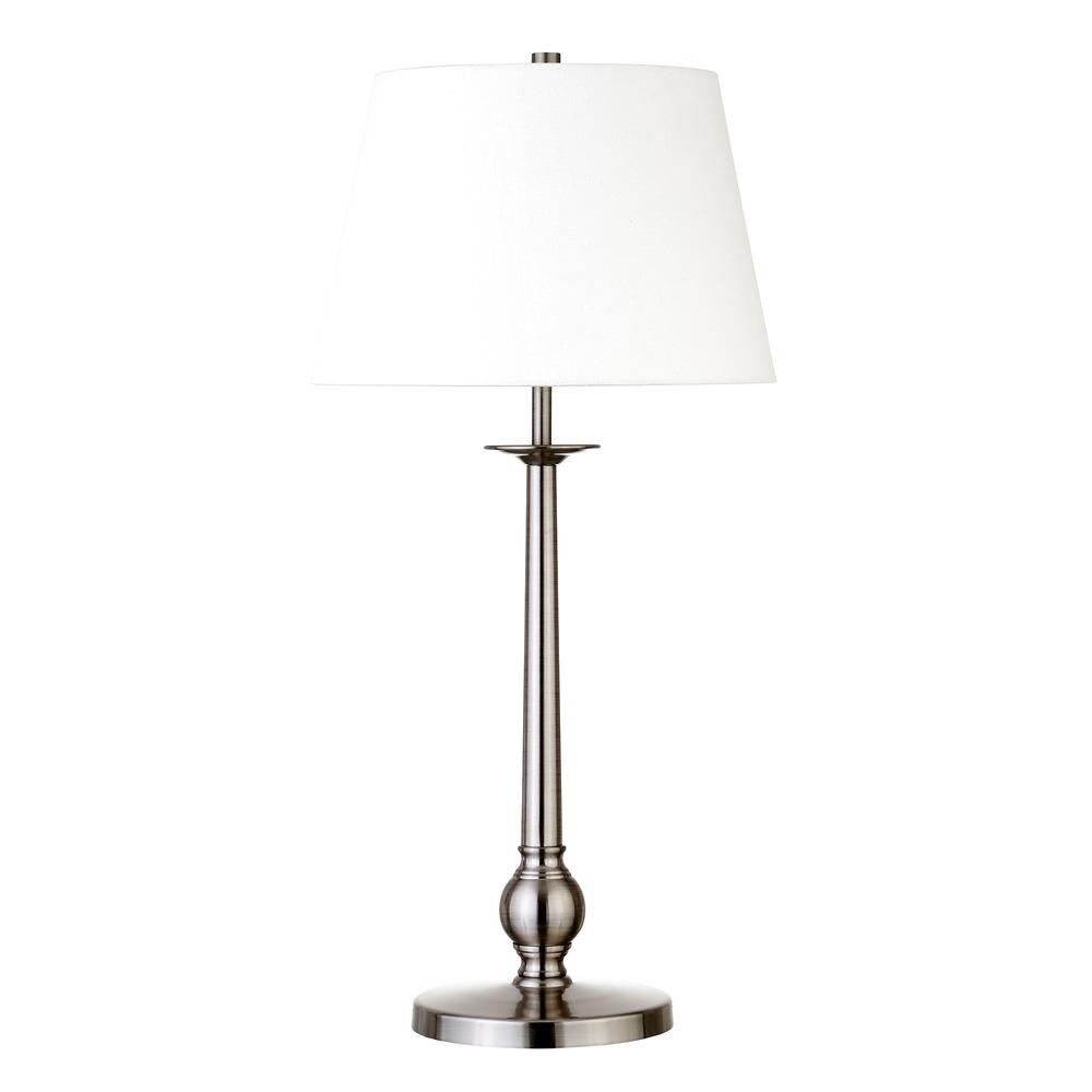 Wilmer 28" Tall Table Lamp with Fabric Shade in Brushed Nickel. Picture 1