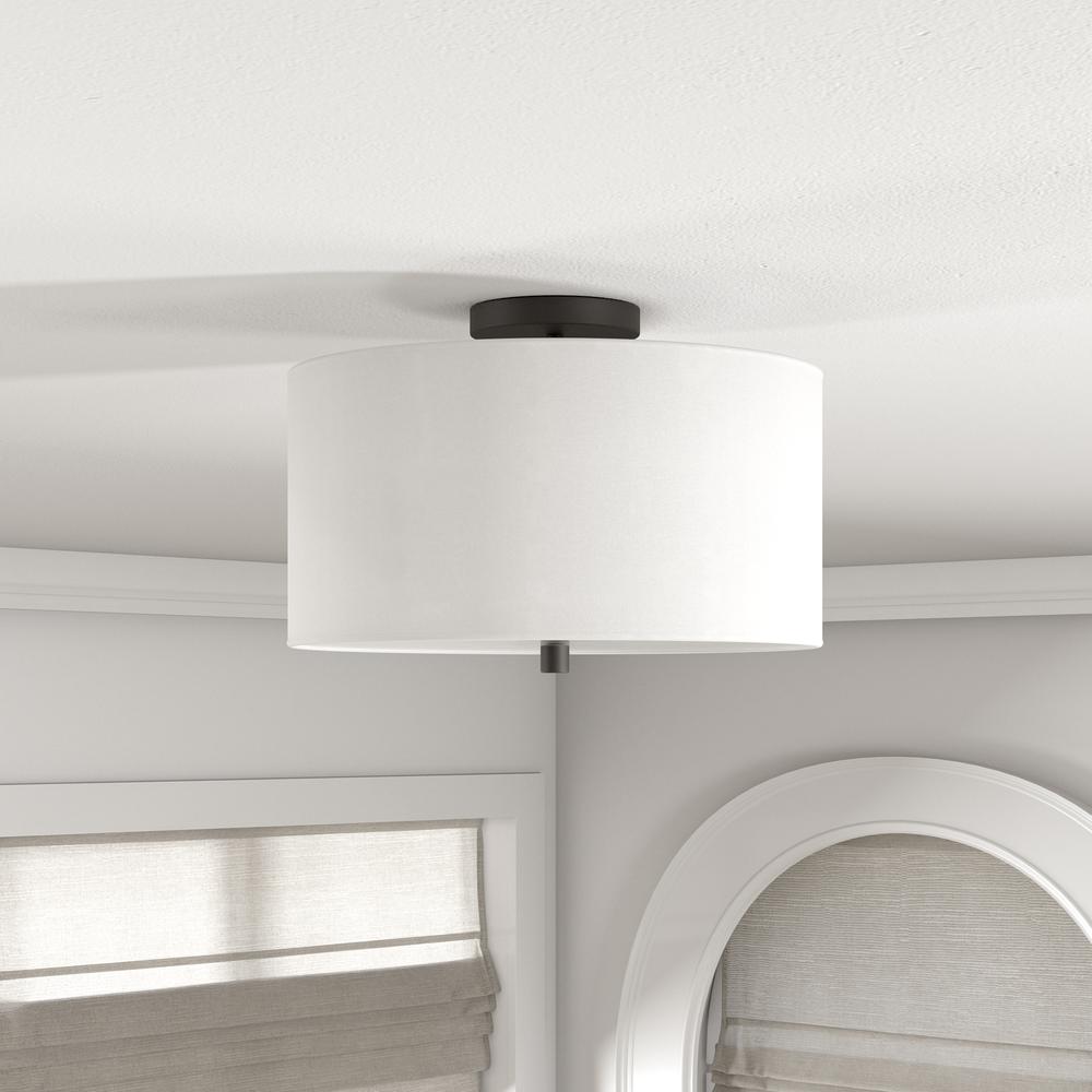 Ellis 16" Flush Mount with Fabric Shade in Matte Black/White. Picture 2