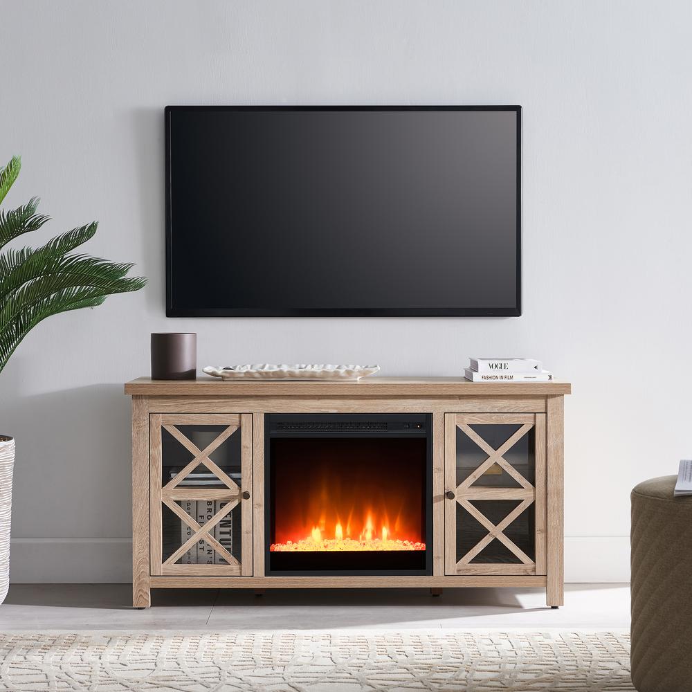 Colton Rectangular TV Stand with Crystal Fireplace for TV's up to 55" in White Oak. Picture 4