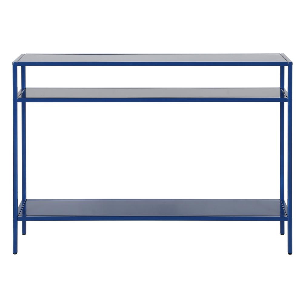 Ricardo 42'' Wide Rectangular Console Table with Metal Shelves in Mykonos Blue. Picture 3