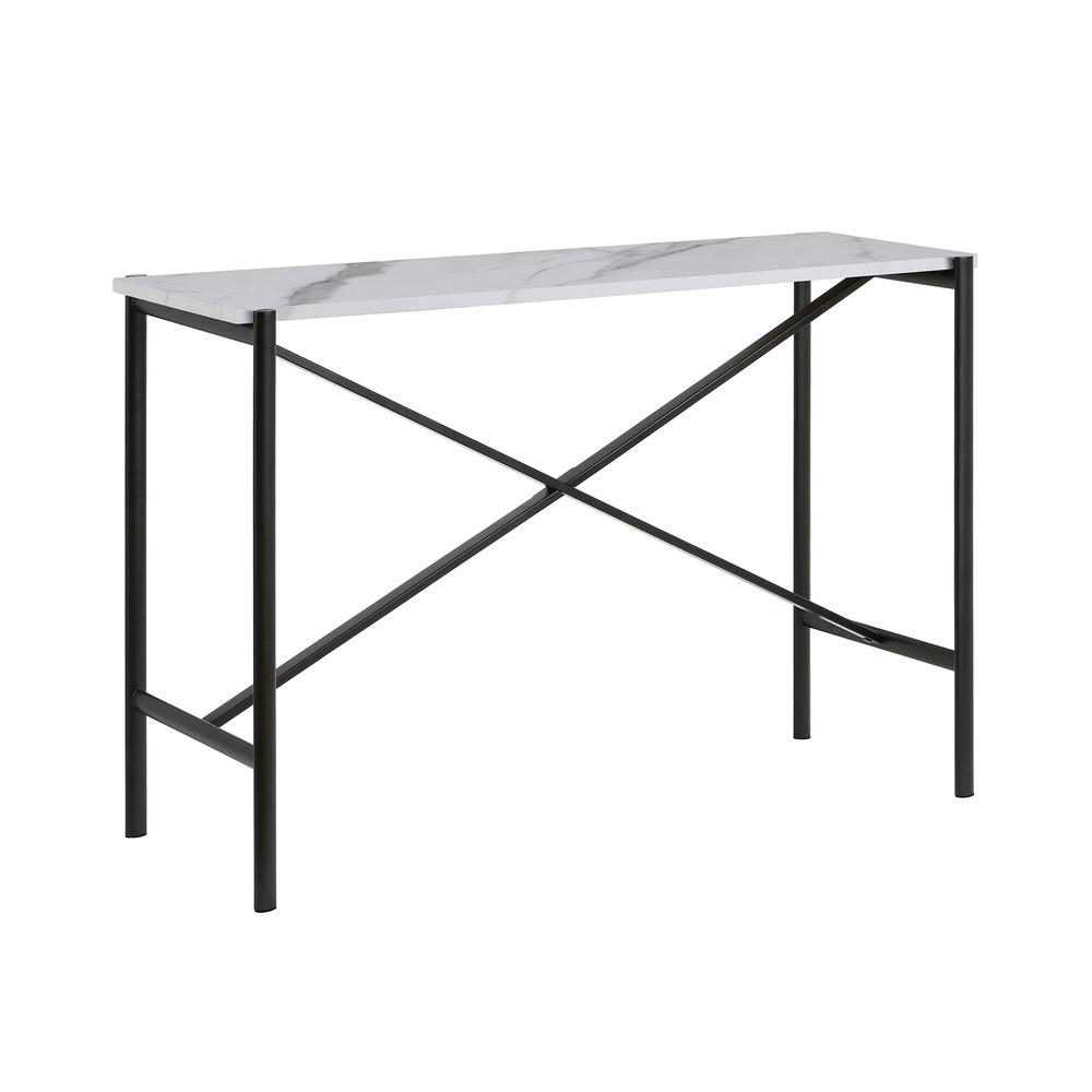 Braxton 46'' Wide Rectangular Console Table with Faux Marble Top in Blackened Bronze. Picture 1