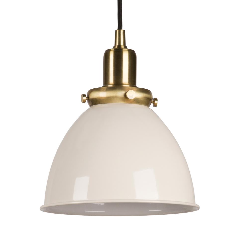 Madison 8" Wide Pendant with Metal Shade in Pearled White/Brass/Pearled White. Picture 1
