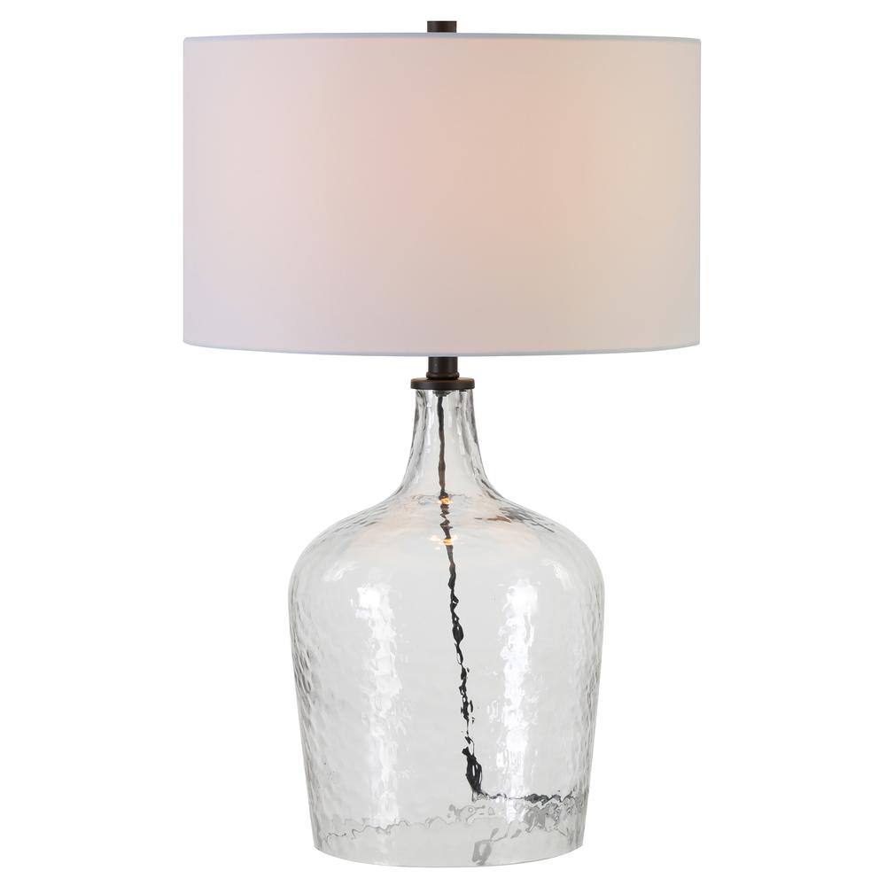 Casco 24" Tall Table Lamp with Fabric Shade in Textured Clear Glass/Blackened Bronze/White. Picture 3