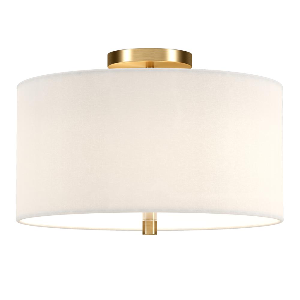 Ellis 16" Flush Mount with Fabric Shade in Brass/White. Picture 3