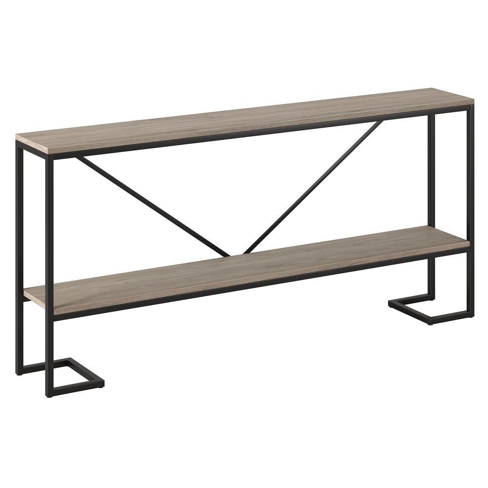 Phoebe 64" Wide Rectangular Console Table in Blackened Bronze/Antiqued Gray Oak. Picture 1