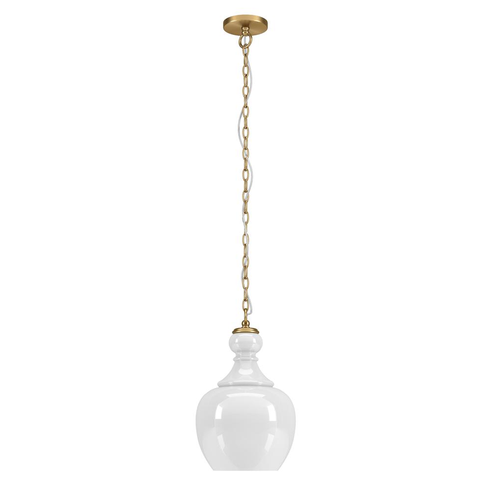 Verona 11" Wide Pendant with Glass Shade in Brushed Brass/White Milk. Picture 1