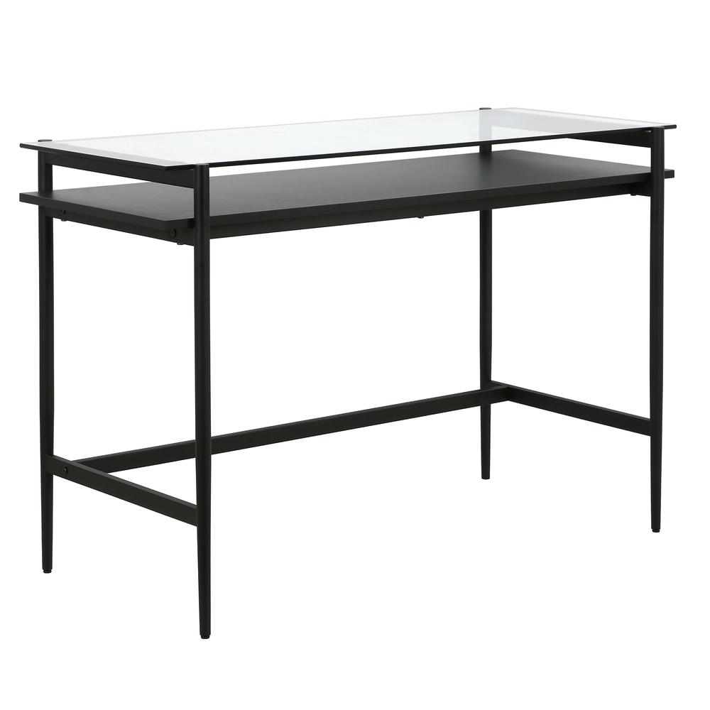 Eaton Rectangular 46'' Wide Desk with MDF Shelf in Blackened Bronze/Black Grain. Picture 1