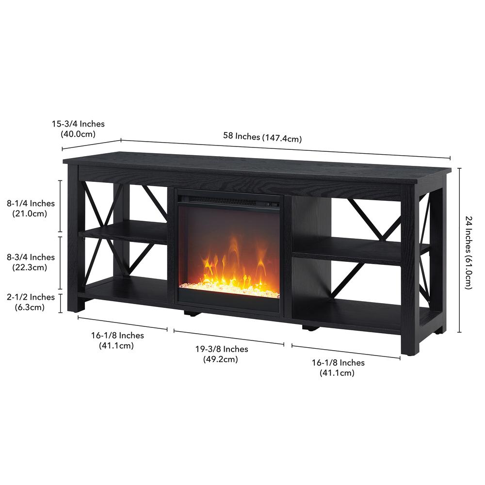 Sawyer Rectangular TV Stand with Crystal Fireplace for TV's up to 65" in Black. Picture 5