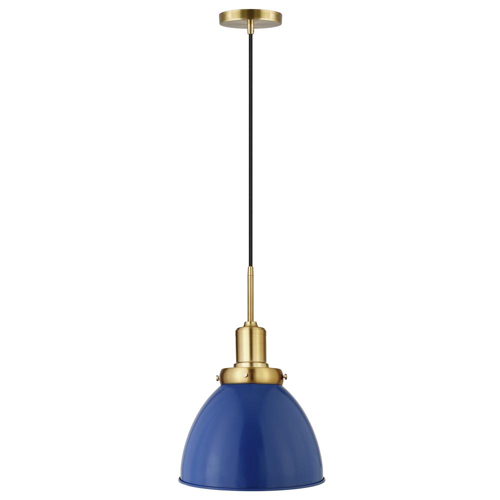 Madison 12" Wide Pendant with Metal Shade in Blue/Brass/Blue. Picture 1
