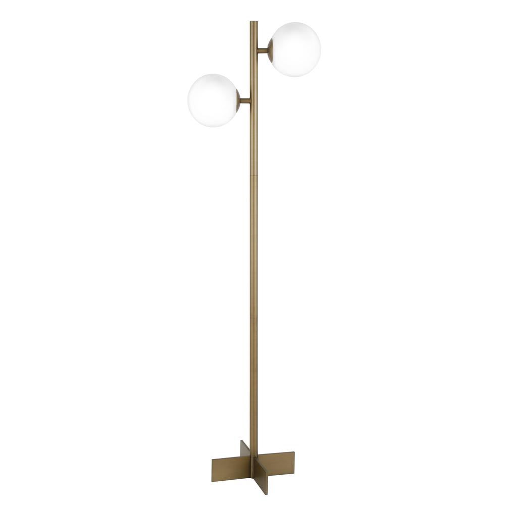 Twee 2-Light Floor Lamp with Glass Shade in Brass/White Milk. Picture 1