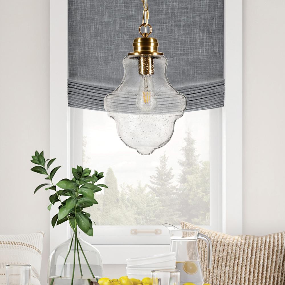 Annie 9.13" Wide Pendant with Glass Shade in Brass/Seeded. Picture 2