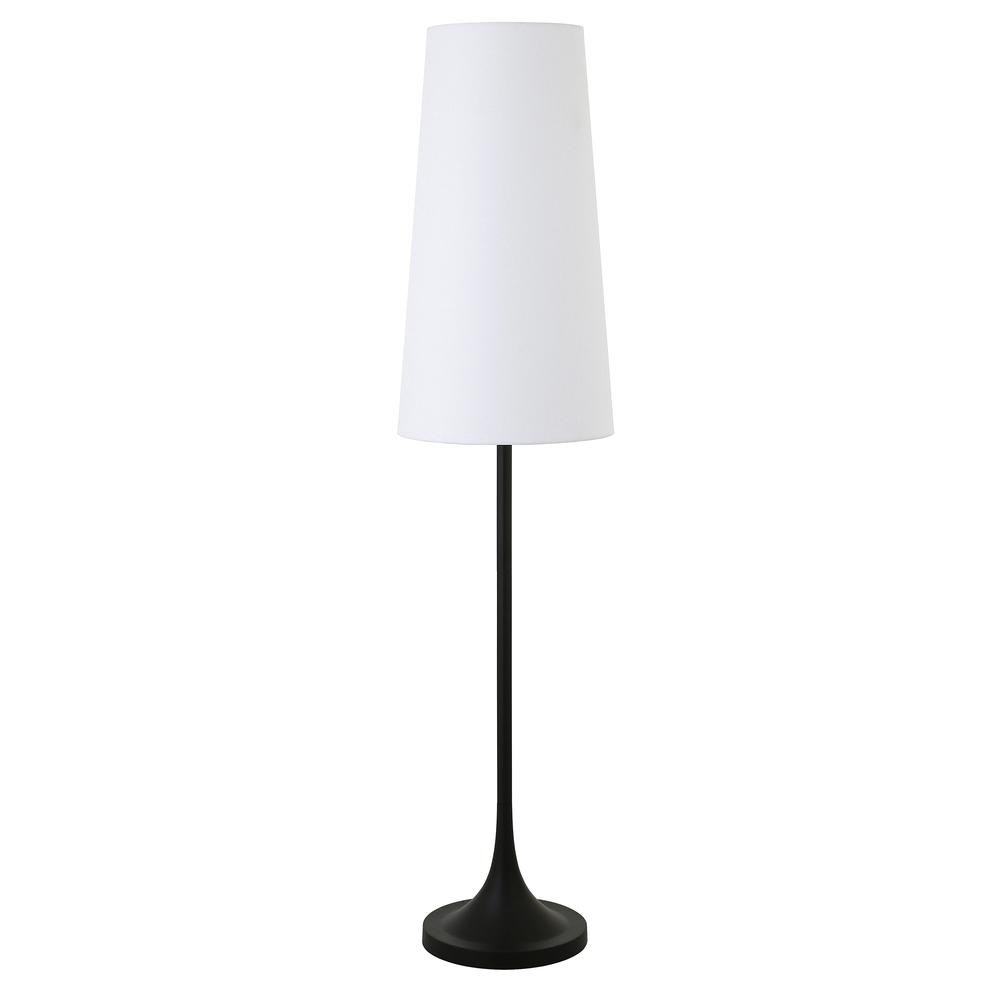 Yana 60" Tall Floor Lamp with Fabric Shade in Blackened Bronze/White. Picture 1