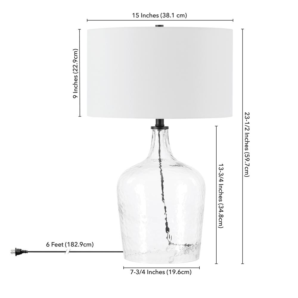 Casco 24" Tall Table Lamp with Fabric Shade in Textured Clear Glass/Blackened Bronze/White. Picture 4