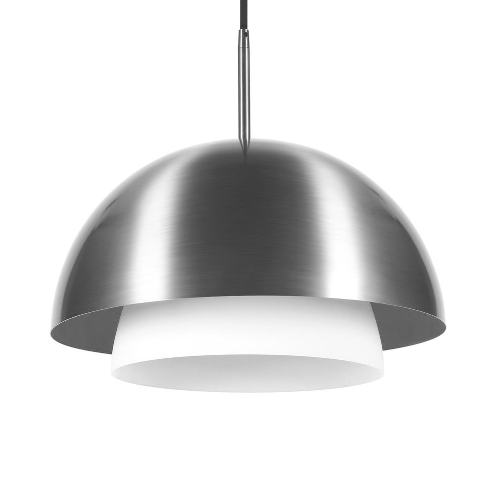Octavia 15.75" Wide Pendant  with Metal/Glass Shade in Brushed Nickel/Brushed Nickel and White. Picture 3