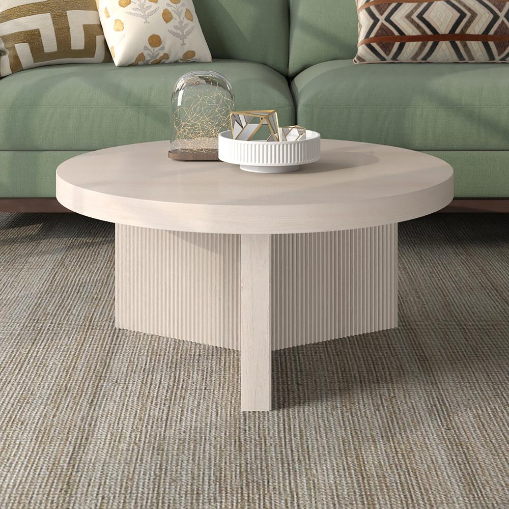 Holm 32" Wide Round Coffee Table in Alder White. Picture 3