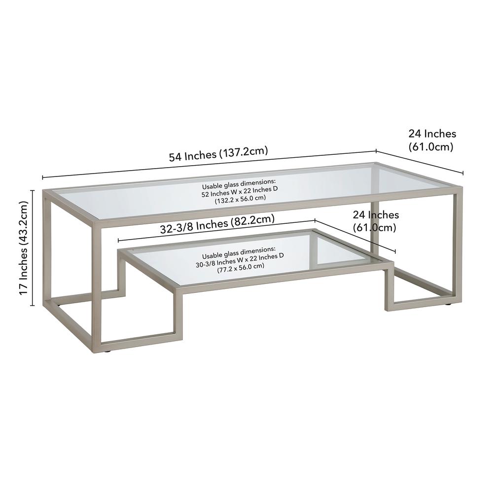 Athena 54'' Wide Rectangular Coffee Table in Satin Nickel. Picture 5