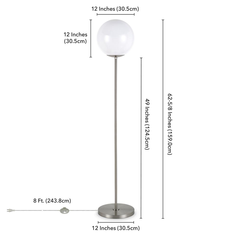 Theia Globe & Stem Floor Lamp with Plastic Shade in Brushed Nickel/White. Picture 4