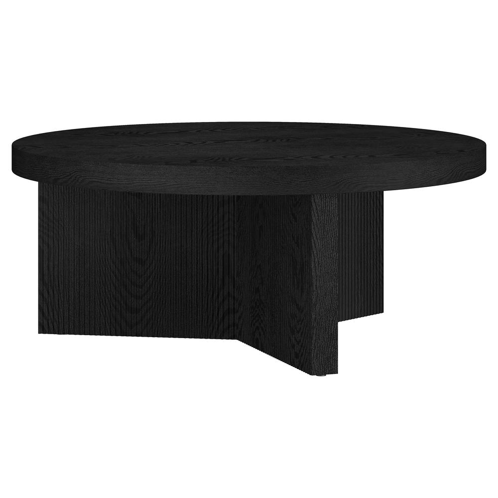 Holm 36" Wide Round Coffee Table in Black Grain. Picture 1