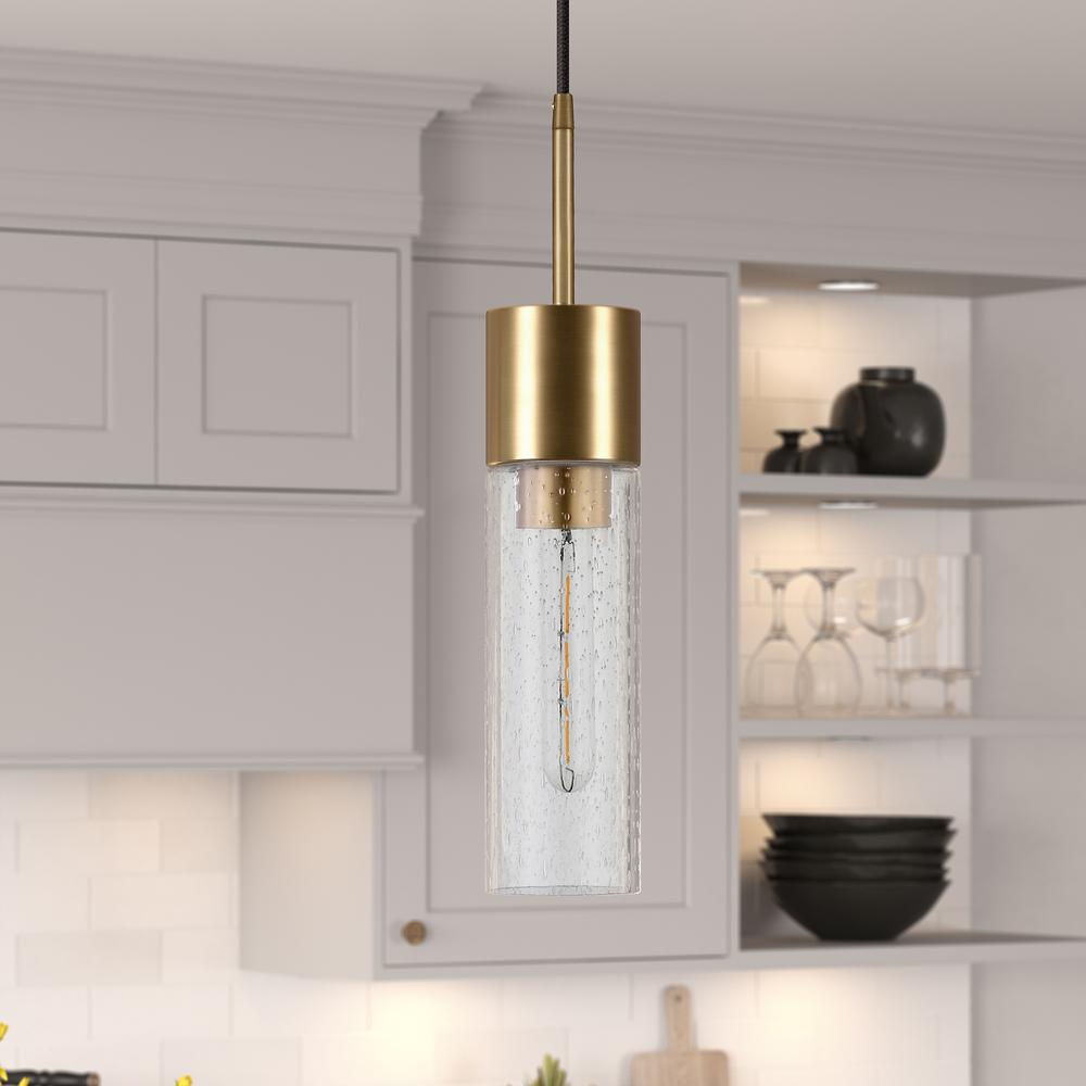 Lance  3.5" Wide Pendant with Glass Shade in Brass/Seeded. Picture 2