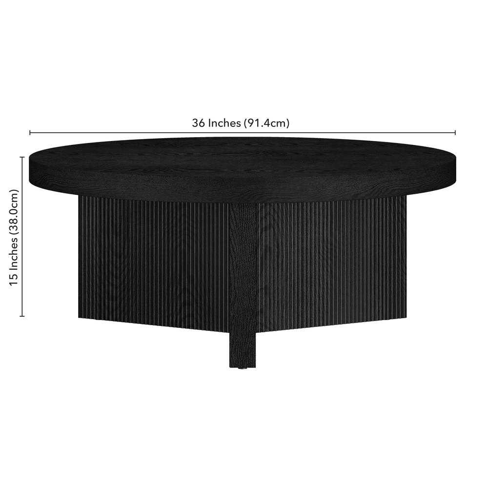 Holm 36" Wide Round Coffee Table in Black Grain. Picture 5