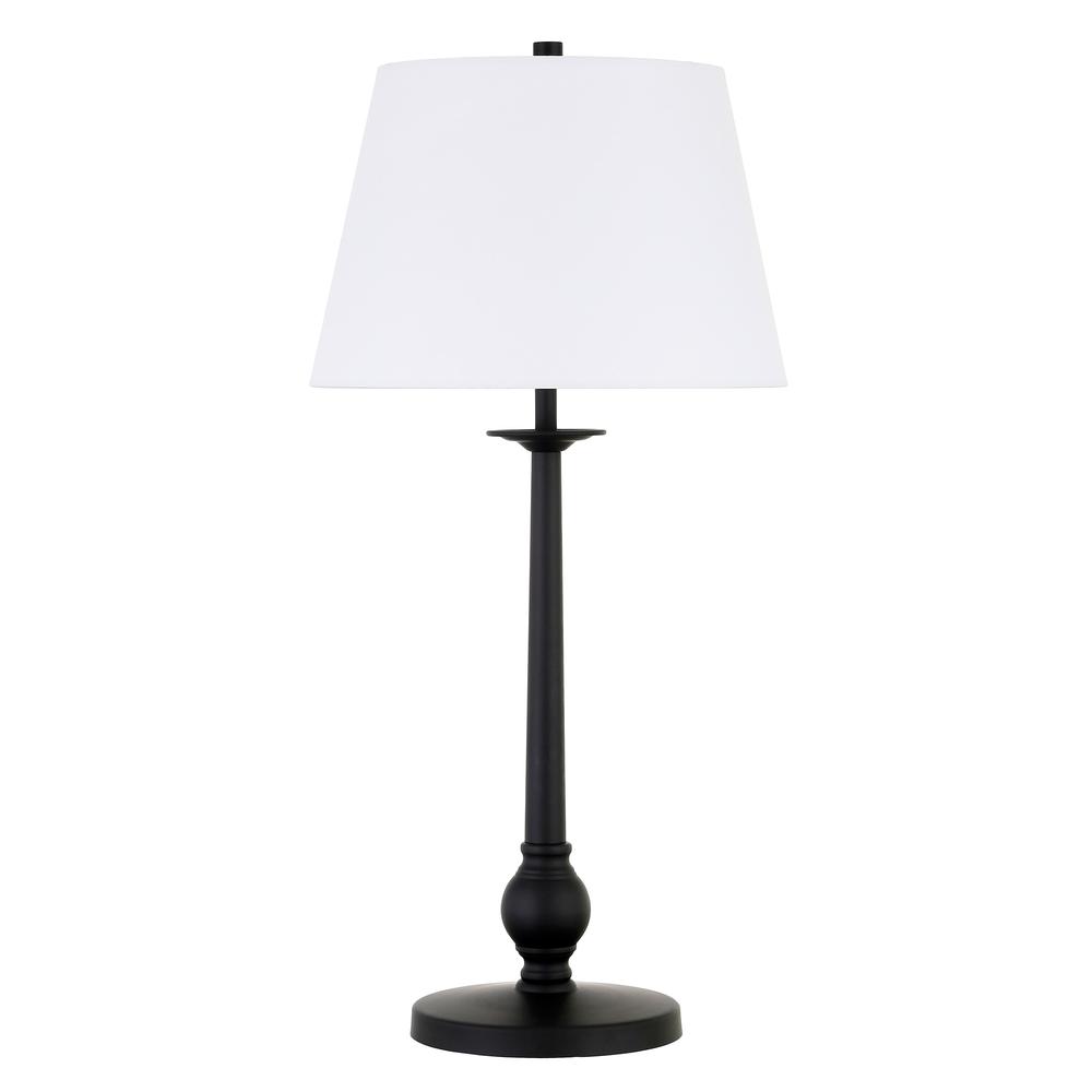 Wilmer 28" Tall Table Lamp with Fabric Shade in Blackened Bronze/White. Picture 1