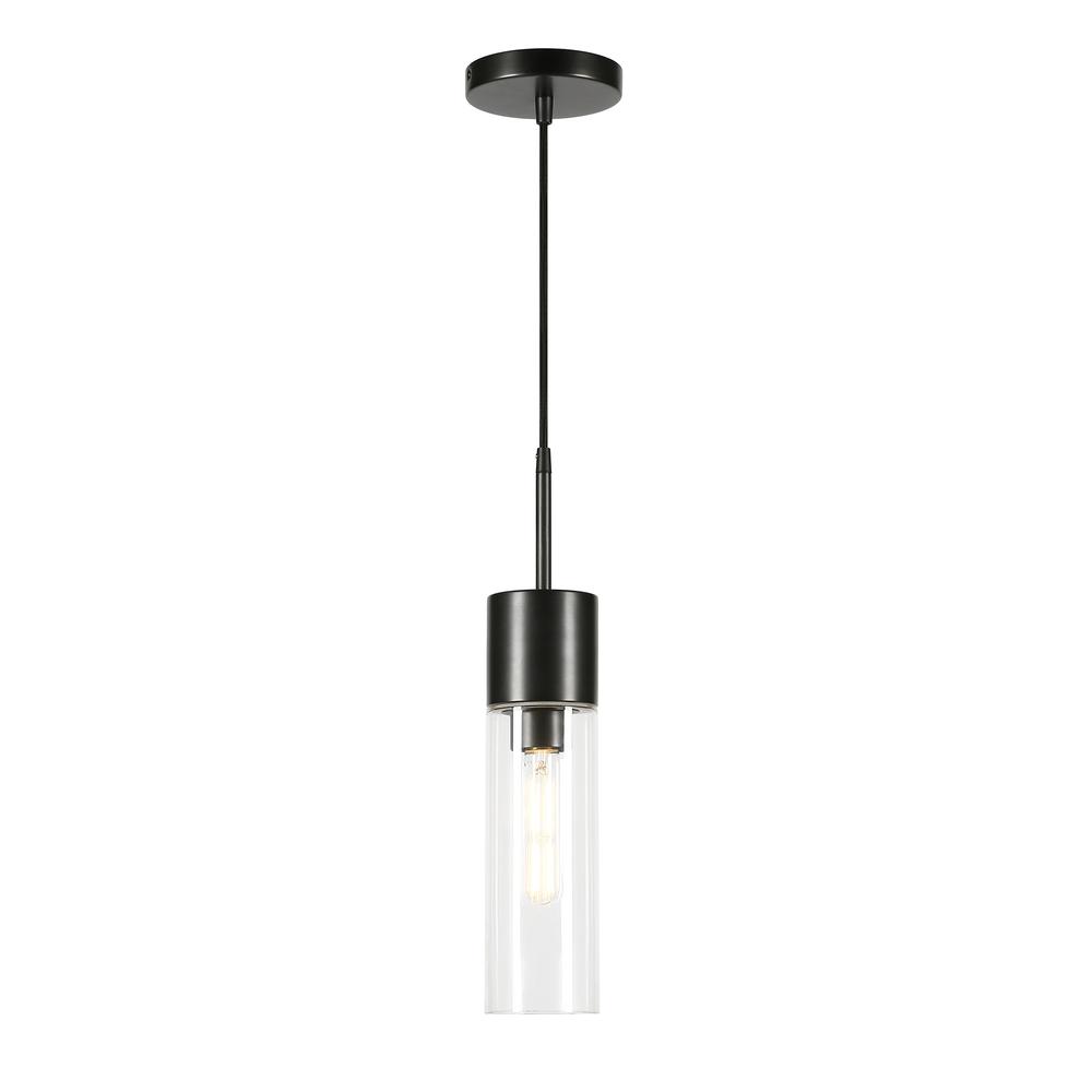 Lance 3.5" Wide Pendant with Glass Shade in Blackened Steel/Clear. Picture 3