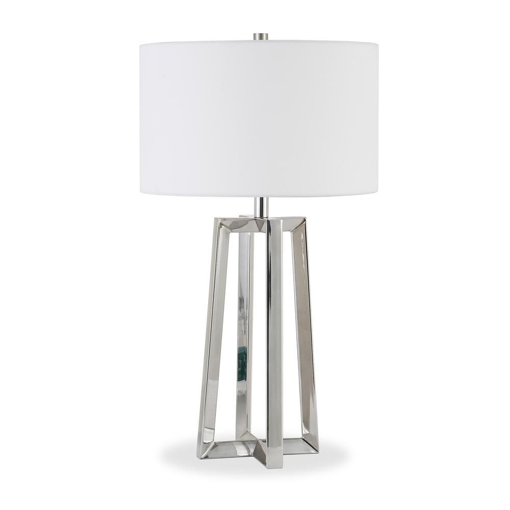 Helena 24.5" Tall Table Lamp with Fabric Shade in Polished Nickel/White. Picture 1