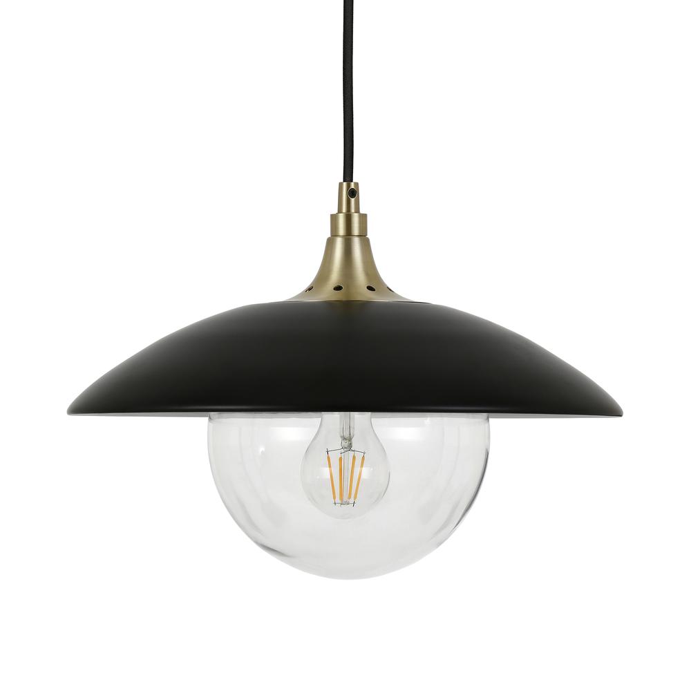 Alvia 14.5" Wide Pendant with Metal/Glass Shade in Matte Black/Brass/Matte Black. Picture 3