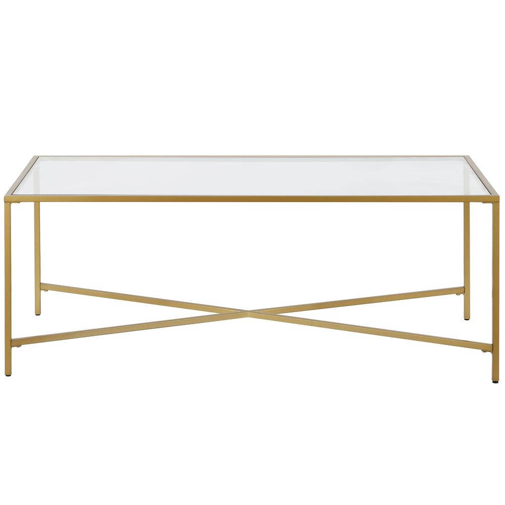 Henley 48'' Wide Rectangular Coffee Table with Glass Top in Brass. Picture 3