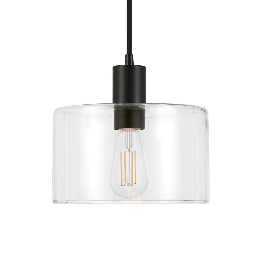 Henri 10" Wide Pendant with Glass Shade in Blackened Bronze/Clear. Picture 3