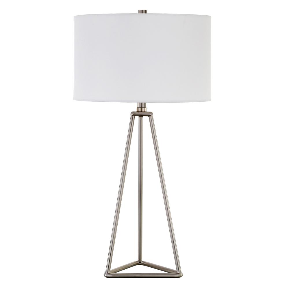 Gio 26.13" Tall Table Lamp with Fabric Shade in Brushed Nickel/White. Picture 1