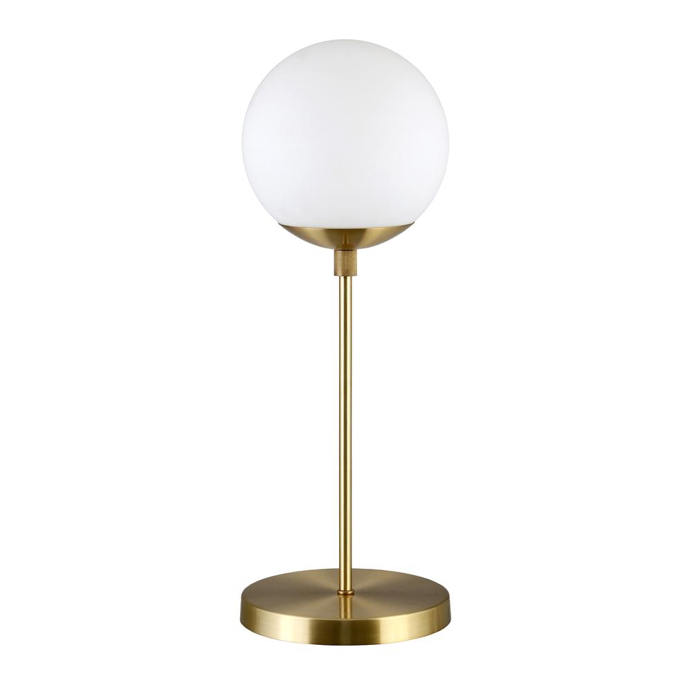 Theia 21" Tall Globe & Stem Table Lamp with Glass Shade in Brass/Clear. Picture 1