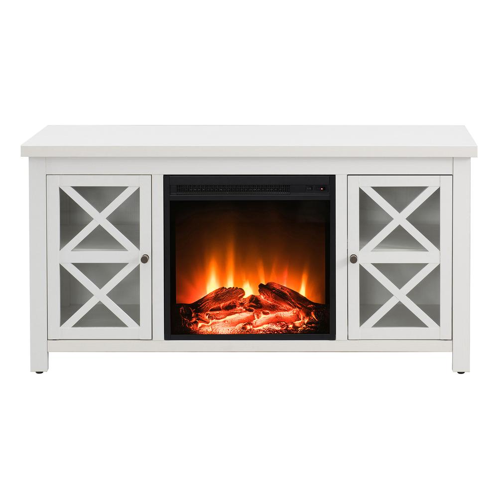 Colton Rectangular TV Stand with Log Fireplace for TV's up to 55" in White. Picture 3