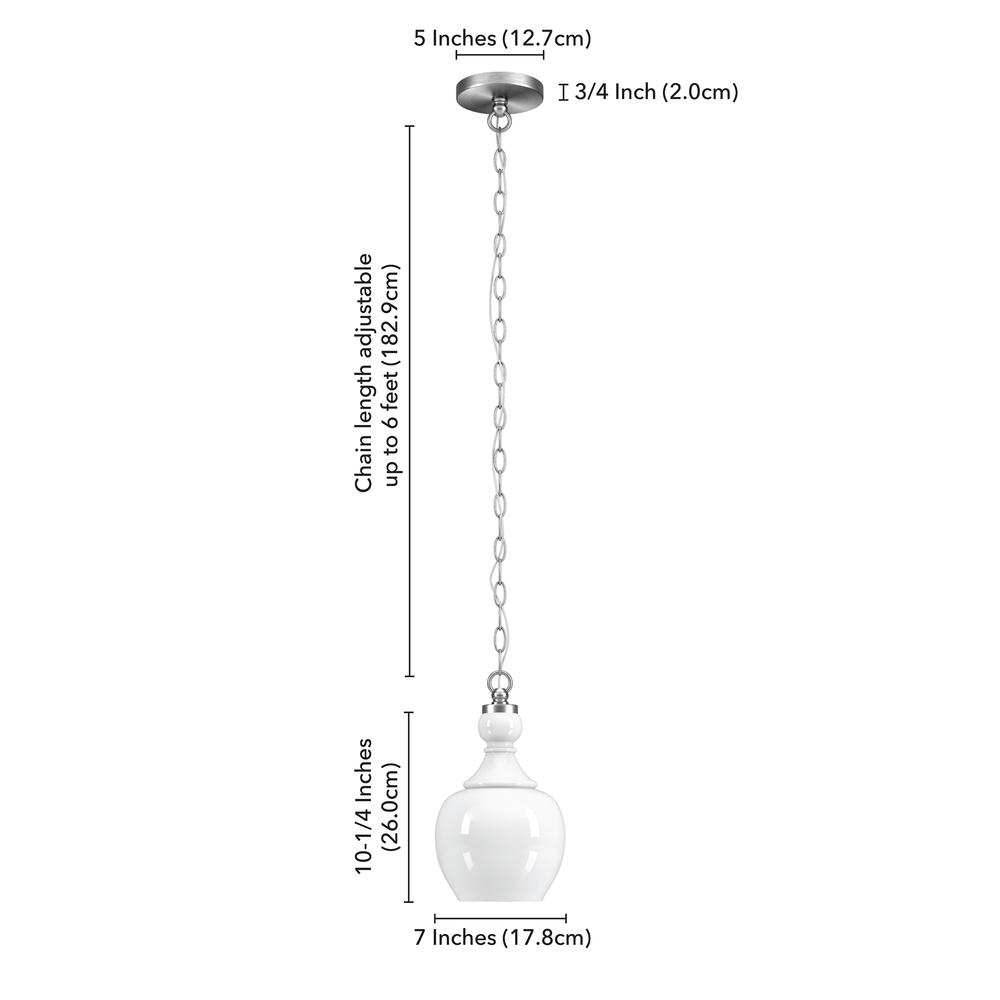 Verona 7" Wide Pendant with Glass Shade in Brushed Nickel/White Milk. Picture 5