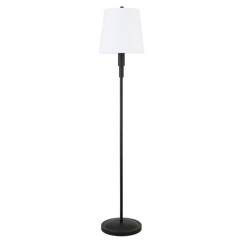 Emerson 60" Tall Floor Lamp with Fabric Shade in Blackened Bronze/White. Picture 1