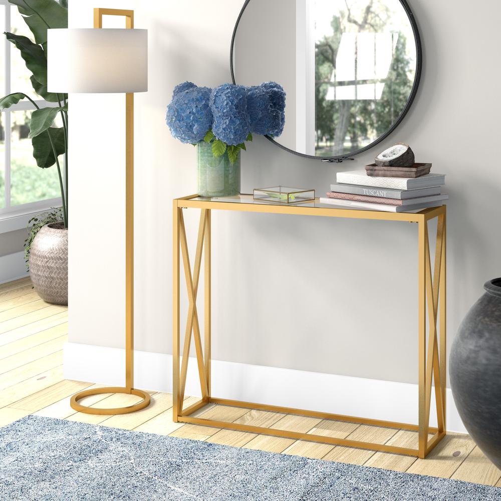 Arlo 36'' Wide Rectangular Console Table in Brass. Picture 2