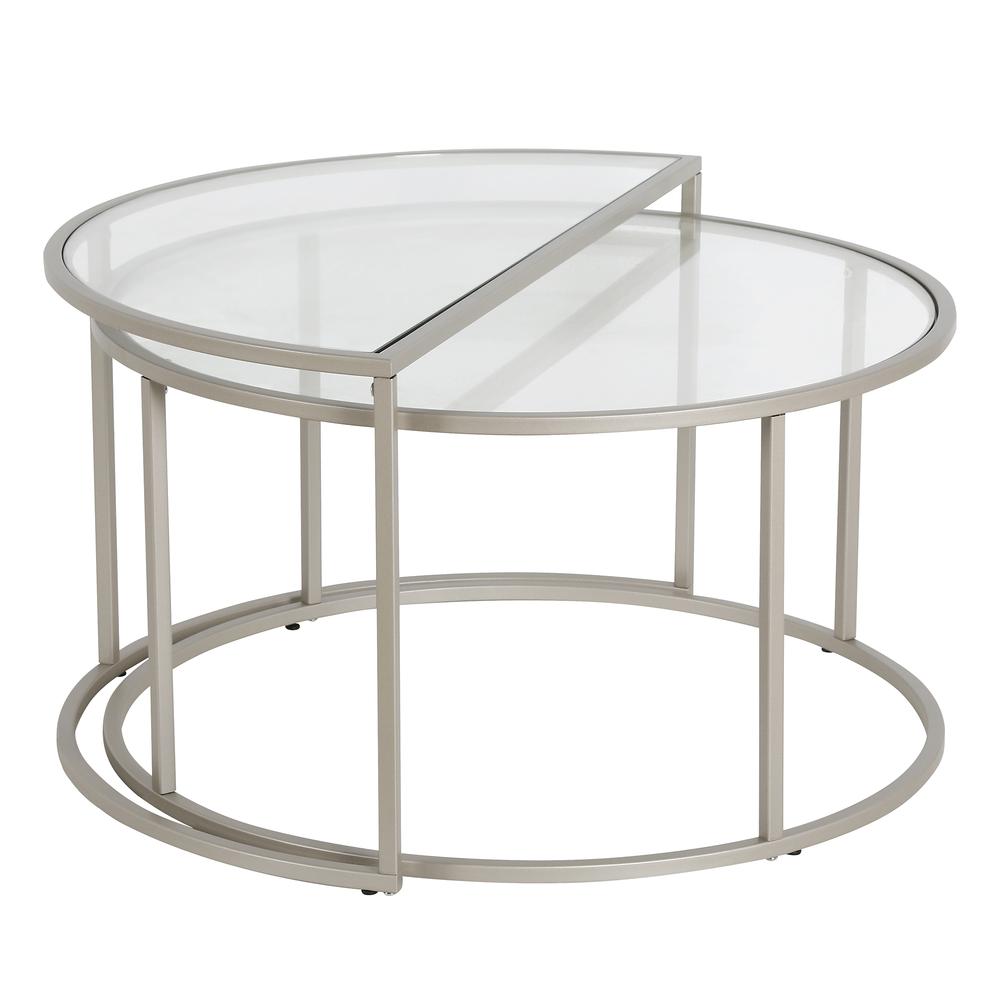 Luna Round & Demilune Nested Coffee Table in Satin Nickel. Picture 1