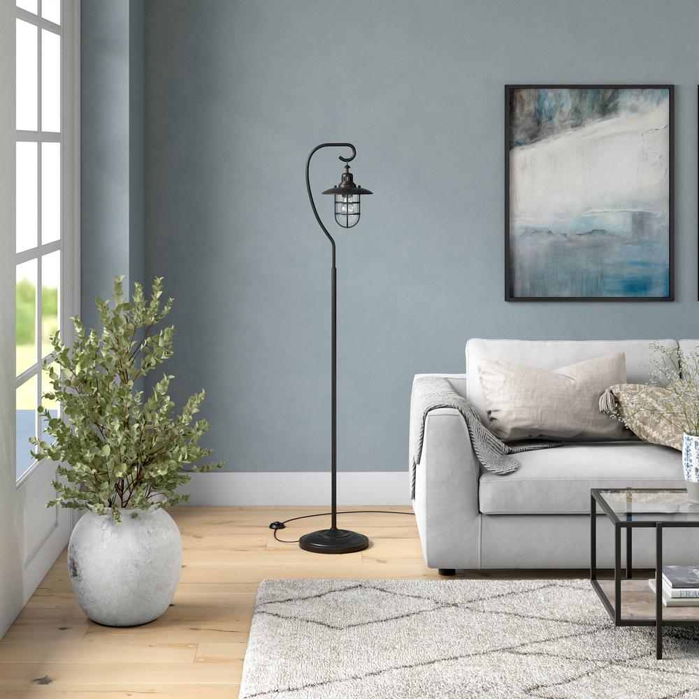 Bay Nautical Floor Lamp with Glass Shade in Blackened Bronze/Clear. Picture 5