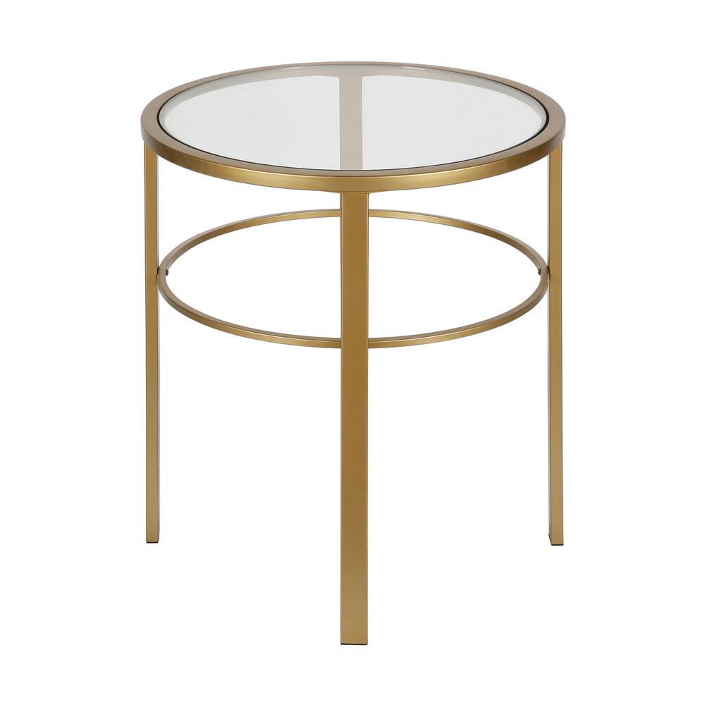 Gaia 20'' Wide Round Side Table in Brass. Picture 3