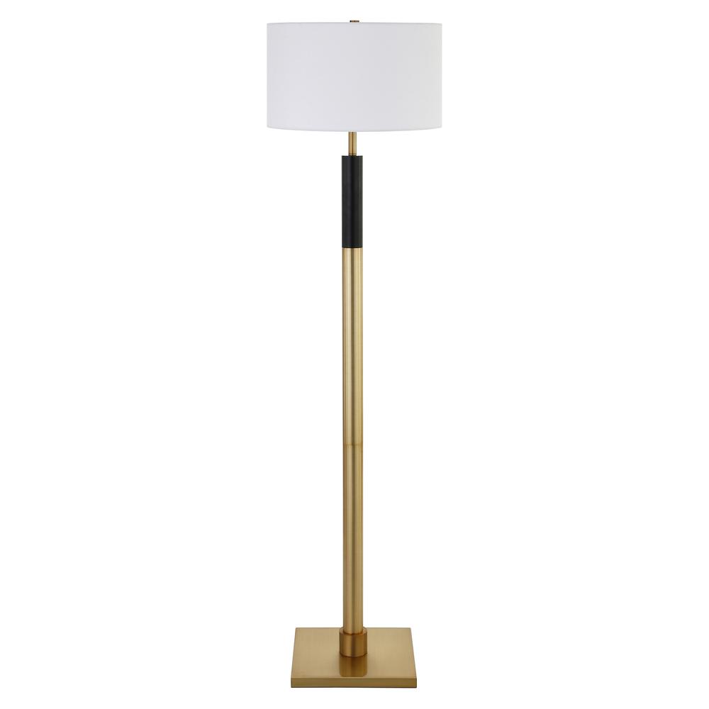 Teagan Two-Tone Floor Lamp with Fabric Shade in Brass/Black/White. Picture 1