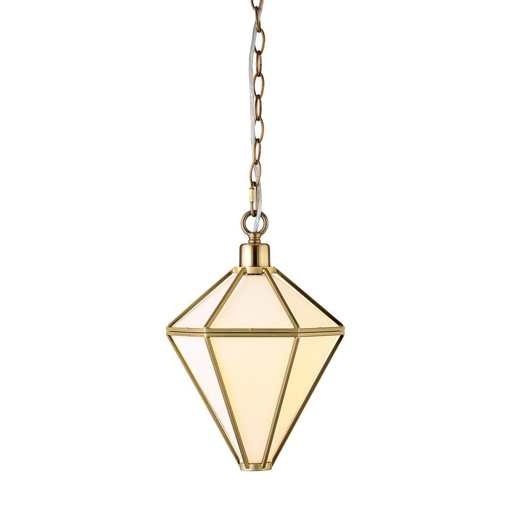 Adara 10" Wide Pendant with Glass Shade in Brushed Brass/White. Picture 3