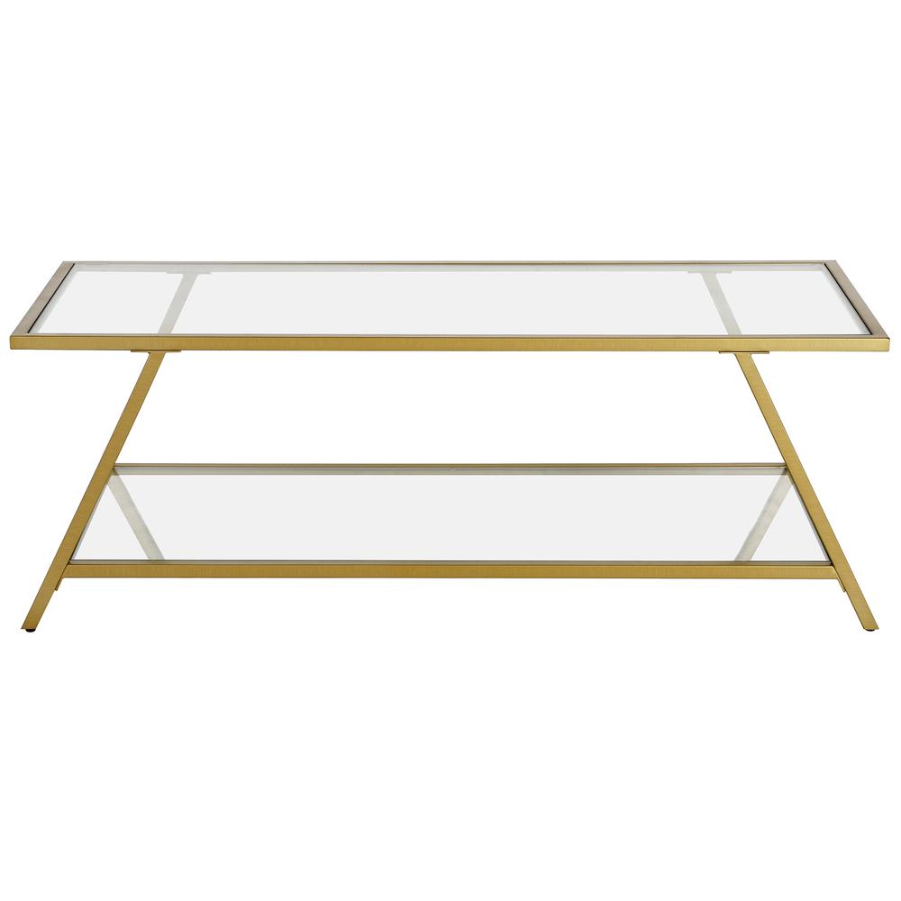 Yair 48'' Wide Rectangular Coffee Table in Brass. Picture 3