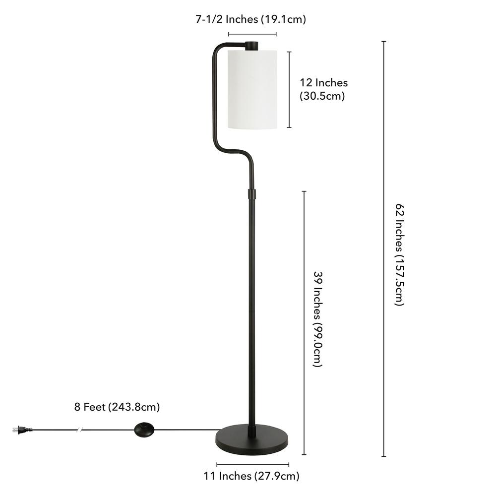 Rotolo 62" Tall Floor Lamp with Fabric Shade in Blackened Bronze/White. Picture 5