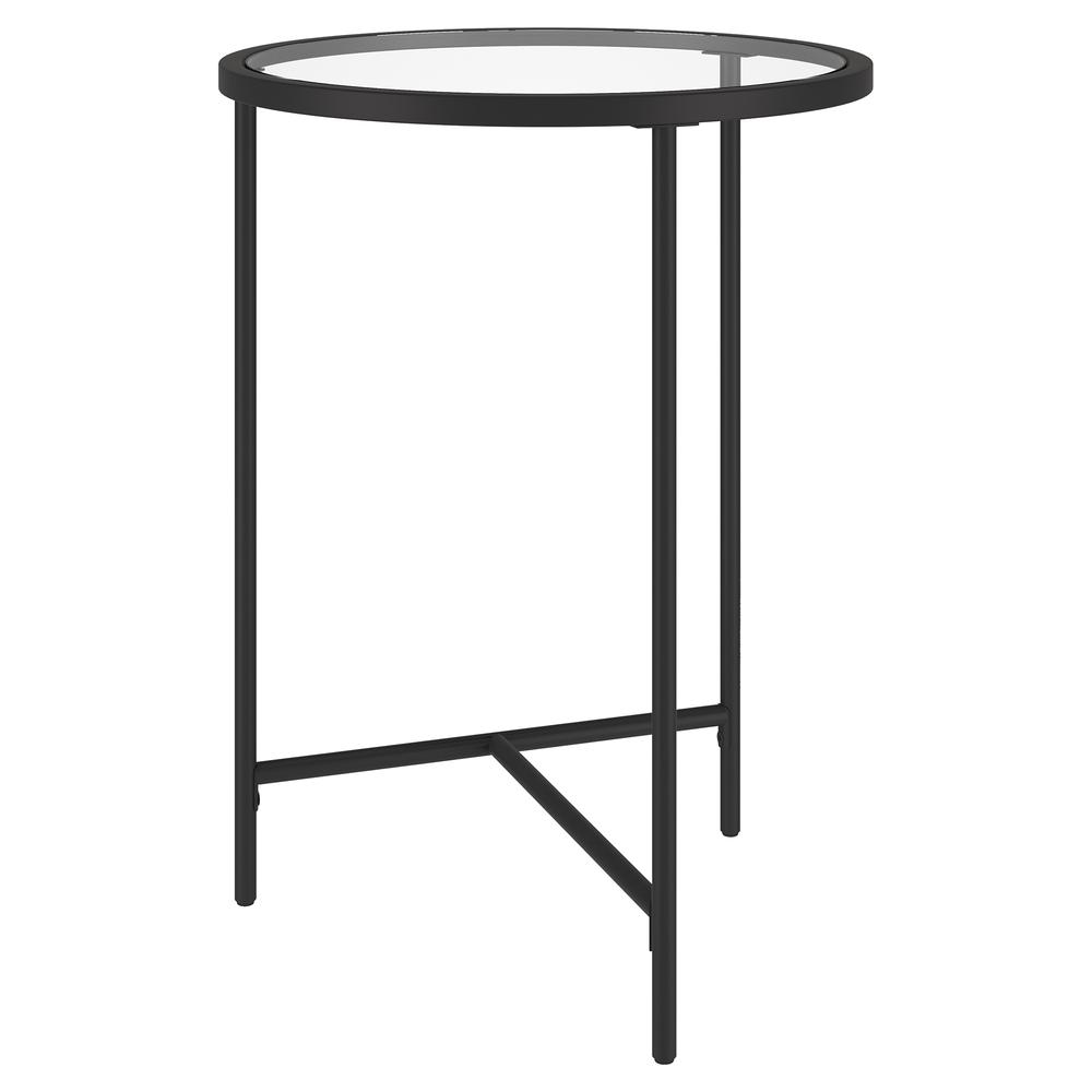 Berenson 18" Wide Round Side Table with Glass Top in Blackened Bronze. Picture 1